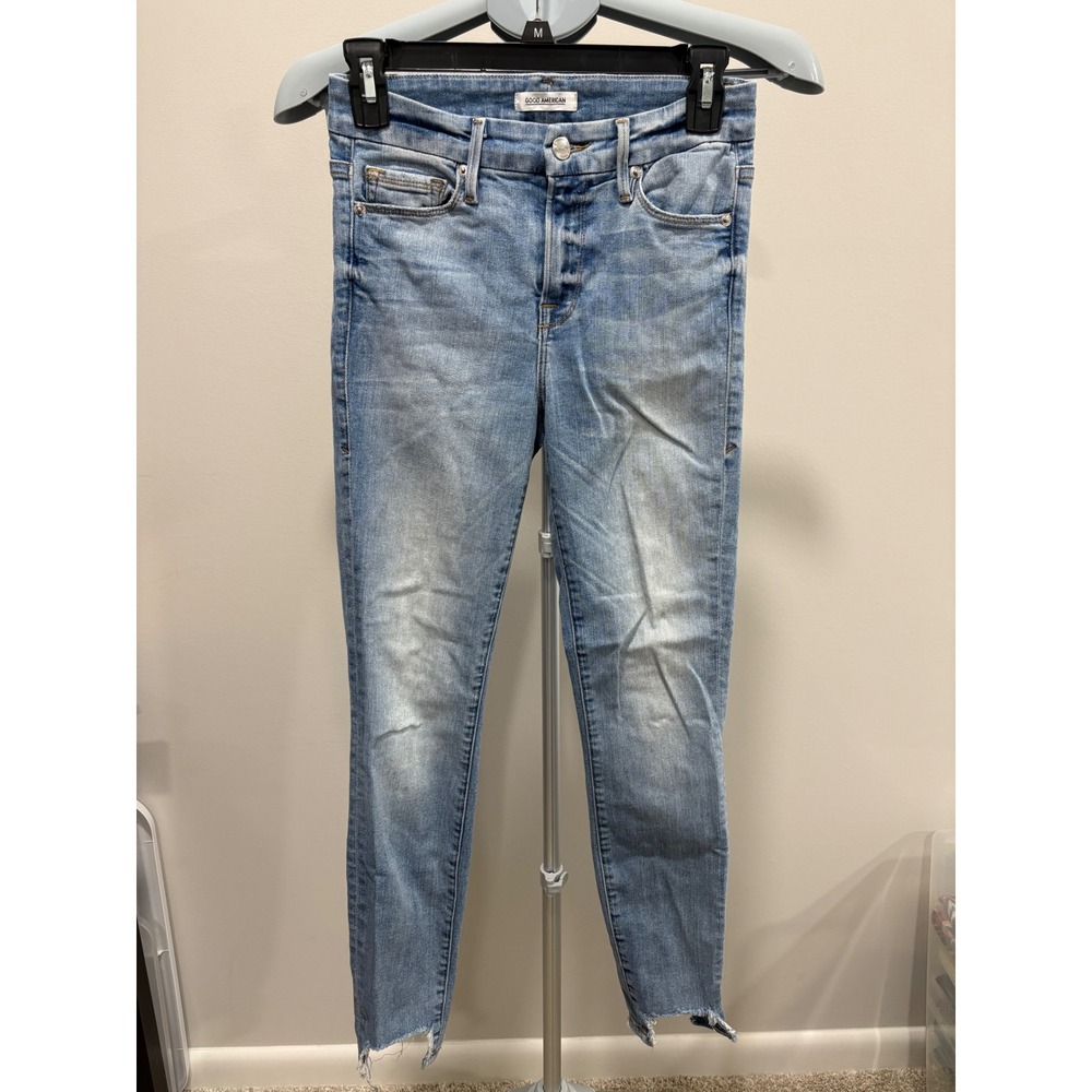Good American Good Legs Skinny Jean Medium Light Wash Slim Size 00/24 Denim